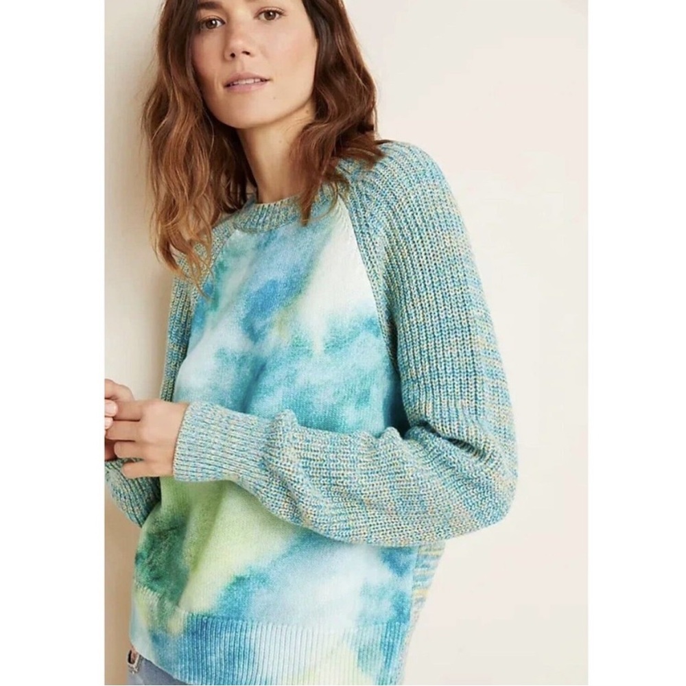 Tie-Dye Rib Knit Pullover Sweater in Aqua Green